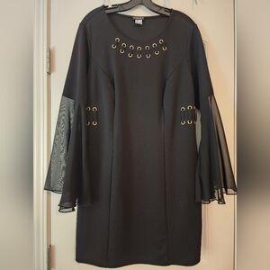 Venus Black Dress Gold Eyelets Flutter Sleeves 1X Fairy Whimsigoth Rockband